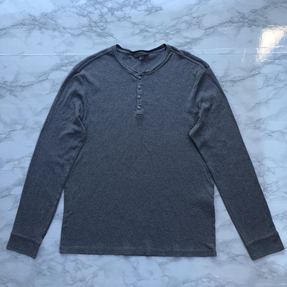 John Varvatos Men’s Size XL Gray Henley Ribbed Pullover Button Front Pima Cotton - Picture 4 of 13